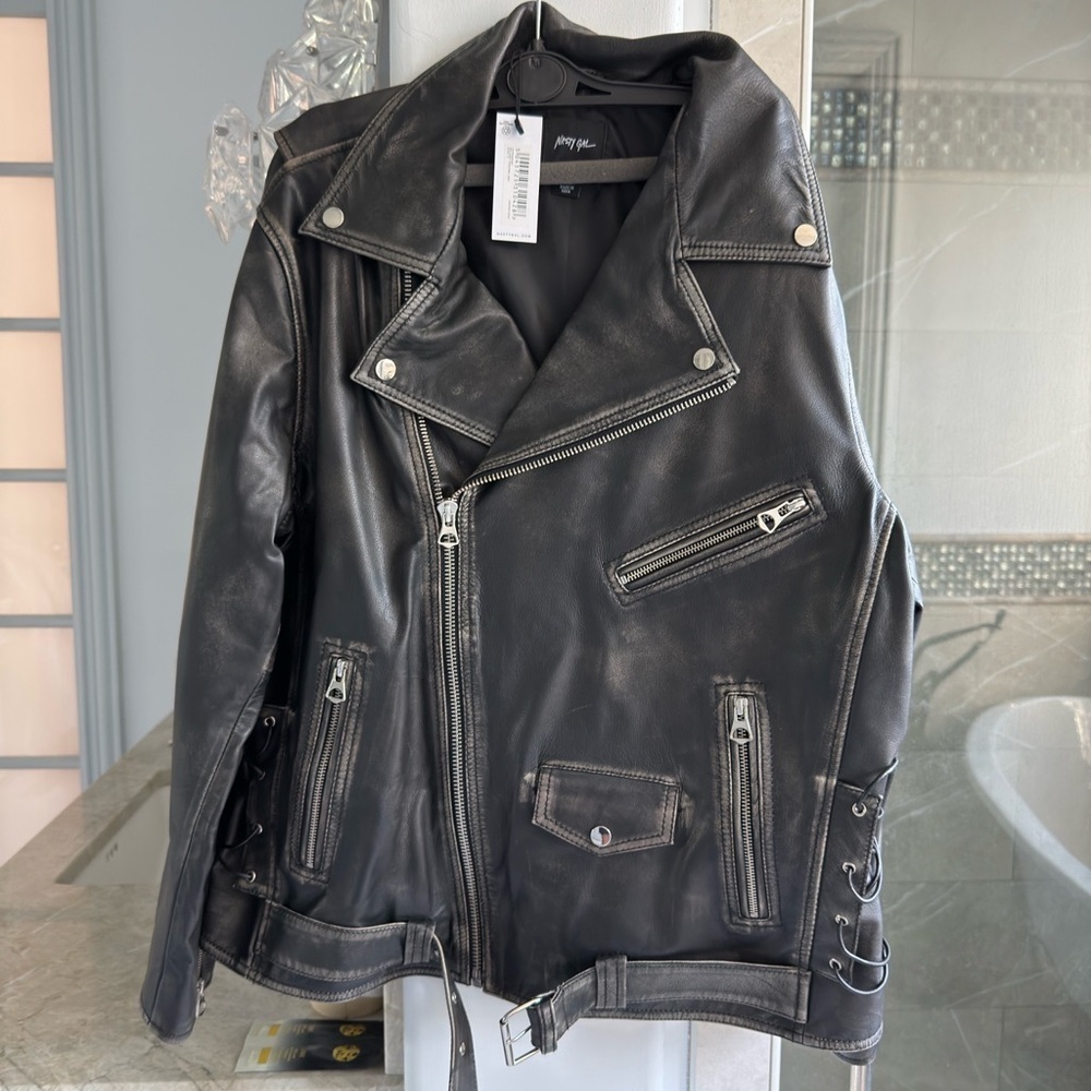 Nasty Gal Real Leather Washed Moto Jacket - Picture 11 of 13